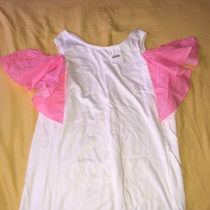 J.Crew Girls White Dress with pink ruffles
